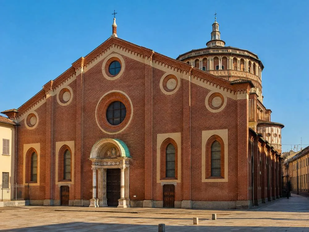 The brick facade of the church of Santa Maria delle Grazie in Milan